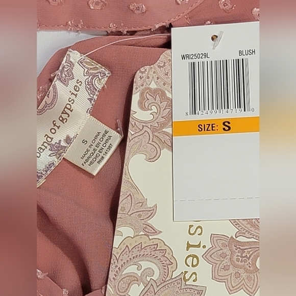 BAND OF GYPSIES Women's Size Small Blush Swiss Dot Bell Sleeve V-neck Blouse - Picture 6 of 12